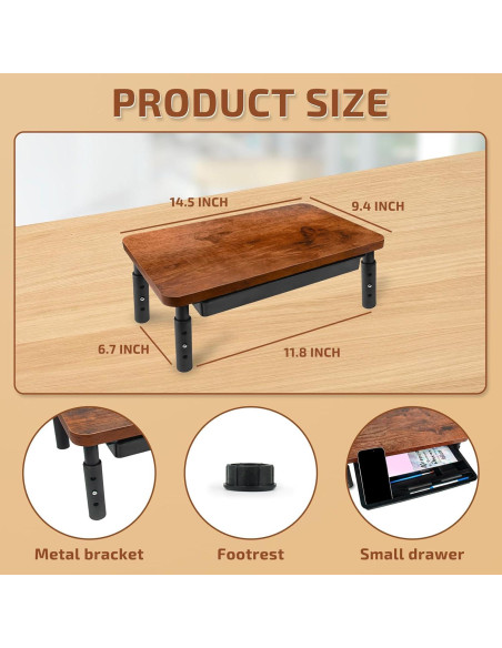 Soporte para Monitor BEHEY de Madera y Metal Ajustable 36.8 cm