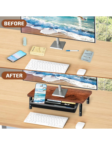 Soporte para Monitor BEHEY de Madera y Metal Ajustable 36.8 cm