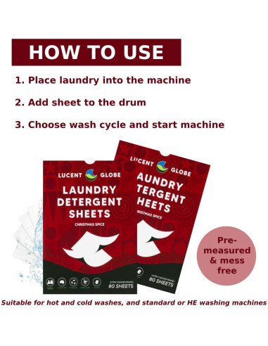Hojas de Detergente para Ropa Lucent Globe - 80 Hojas Especia Navideña