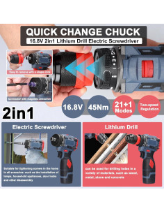 Destornillador Eléctrico Inalámbrico Weytoll 16.8V 2en1 45Nm 2
