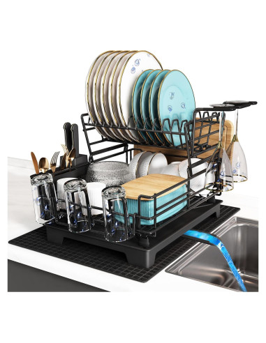 Escurridor de Platos BOOSINY 2 Niveles Acero Inoxidable Negro