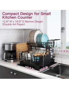 Escurridor de Platos BOOSINY 2 Niveles Acero Inoxidable Negro 2