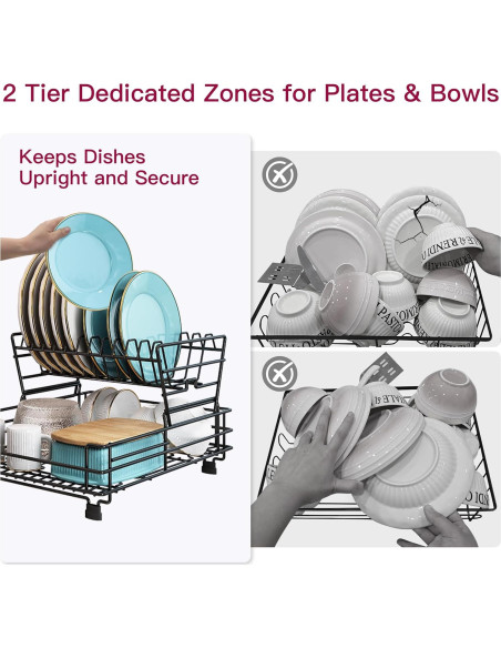 Escurridor de Platos BOOSINY 2 Niveles Acero Inoxidable Negro