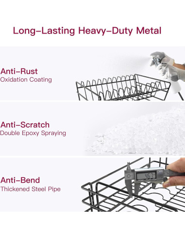 Escurridor de Platos BOOSINY 2 Niveles Acero Inoxidable Negro