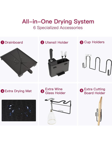 Escurridor de Platos BOOSINY 2 Niveles Acero Inoxidable Negro