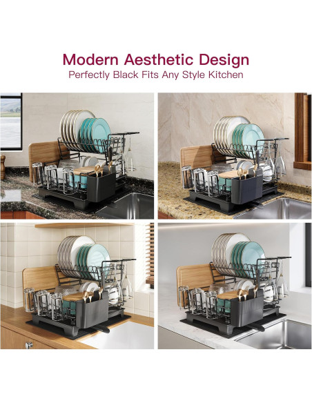 Escurridor de Platos BOOSINY 2 Niveles Acero Inoxidable Negro