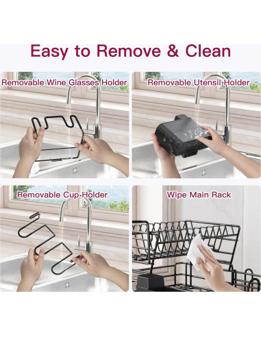 Escurridor de Platos BOOSINY 2 Niveles Acero Inoxidable Negro