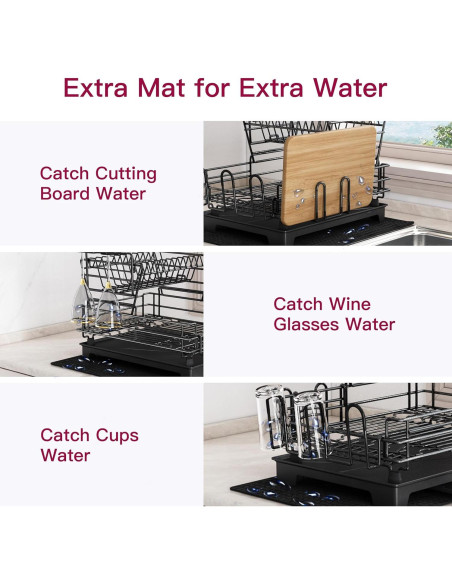 Escurridor de Platos BOOSINY 2 Niveles Acero Inoxidable Negro