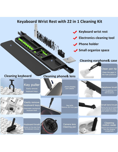 Reposamuñecas Ergonómico Hallocool con Kit de Limpieza 22-en-1