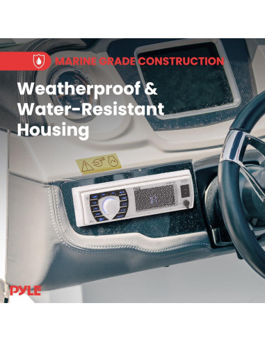 Receptor de Radio Marina Pyle PLMRKT38W Bluetooth 12V con 4 Altavoces