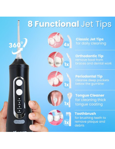 Hilo Dental Eléctrico Loot Negro 310ML 4 Modos 8 Puntas 2