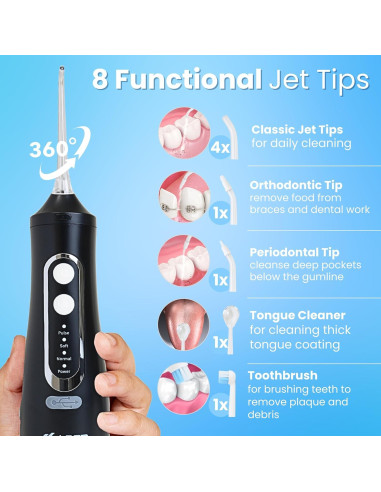 Hilo Dental Eléctrico Loot Negro 310ML 4 Modos 8 Puntas