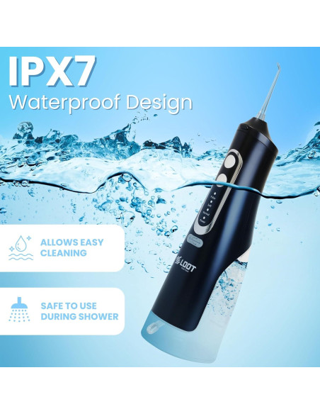 Hilo Dental Eléctrico Loot Negro 310ML 4 Modos 8 Puntas