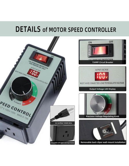 Controlador de Velocidad de Motor AC YYinno 15A 4000W