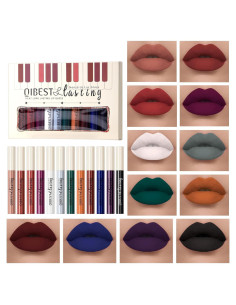 Juego de 12 Lápices Labiales Líquidos Mate Melemando - Colores Naturales