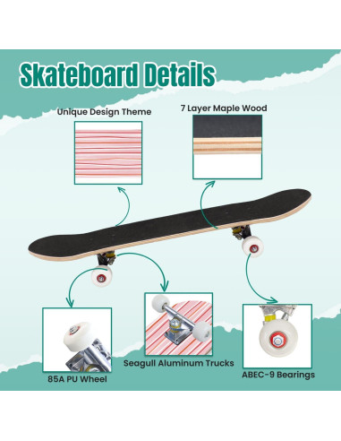 Patineta Completa UHMLTCRBOD 31" x 8" 7 Capas Arce Roja