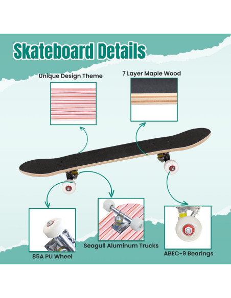 Patineta Completa UHMLTCRBOD 31" x 8" 7 Capas Arce Roja