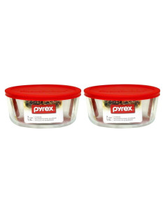 Contenedor de Almacenamiento Redondo Pyrex 7 Tazas con Tapa Roja - Paquete de 2