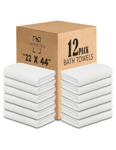 Toallas de Baño Blancas Corporate Hills Paquete de 12 - 100% Algodón, 56x112 cm