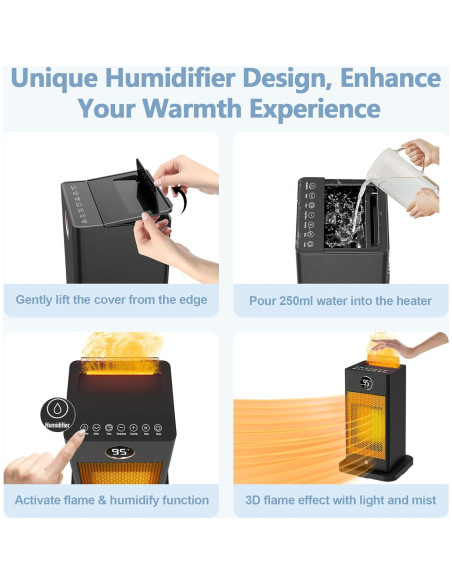 Calentador de Espacio Beautyfan 1500W con Humidificador y Llama 3D