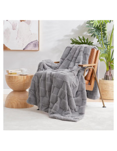 Manta de Piel Falsa Cozy Bliss 127x152 cm Gris Cuadros