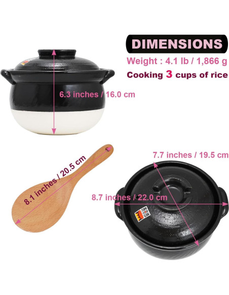 Olla de Arroz Banko-Yaki COTONOHA 3-Gou Cerámica Negra