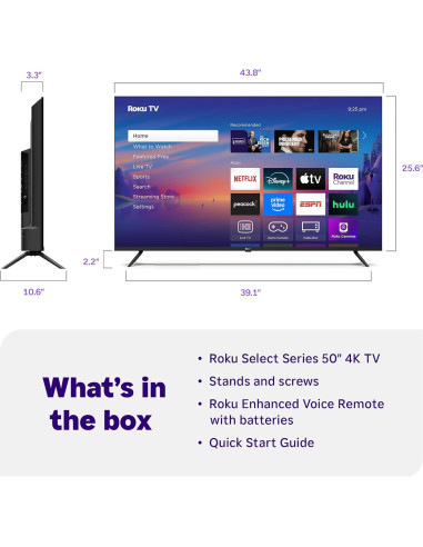 Roku Smart TV 2025 - 50" 4K HDR LED con Control Remoto de Voz