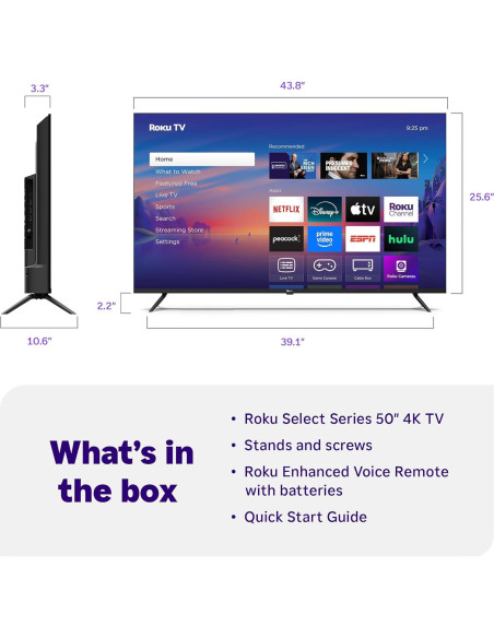 Roku Smart TV 2025 - 50" 4K HDR LED con Control Remoto de Voz