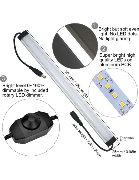 Kit de Iluminación LED Bajo Gabinete Litever 3 PCS 20W 1000 Lúmenes