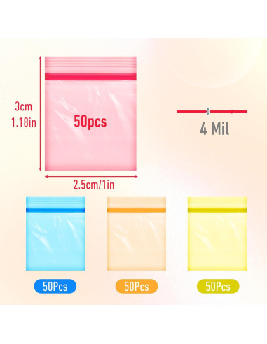 200 Bolsitas Plásticas Transparentes GEEHUA 2.54x3.05cm Coloridas