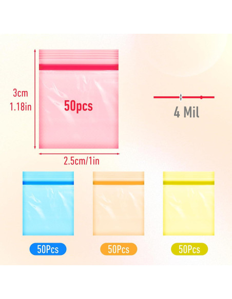 200 Bolsitas Plásticas Transparentes GEEHUA 2.54x3.05cm Coloridas
