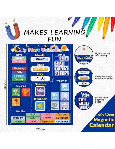 Calendario Magnético de Aprendizaje Adena Montessori 40x32 cm