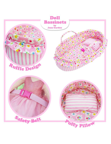 Conjunto Muñeca Amigos Elegantes Belle 39.37 cm y Cuna Rosa