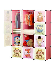 Armario Portátil BRIAN & DANY Rosa 8 Cubos 2 Secciones Colgantes