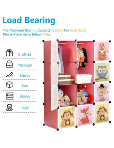 Armario Portátil BRIAN & DANY Rosa 8 Cubos 2 Secciones Colgantes 2