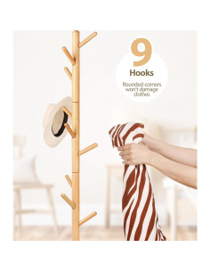Perchero de Madera de Haya Relquorax con 9 Ganchos Ajustables 2