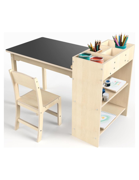 Conjunto de Mesa y Sillas para Niños doowroodni - Madera de Haya, 82.5x58.4 cm