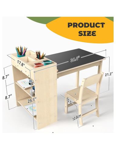 Conjunto de Mesa y Sillas para Niños doowroodni - Madera de Haya, 82.5x58.4 cm