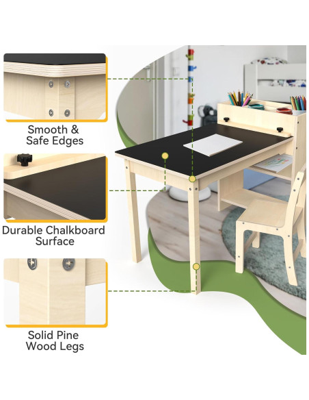 Conjunto de Mesa y Sillas para Niños doowroodni - Madera de Haya, 82.5x58.4 cm