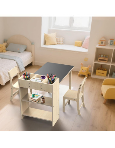 Conjunto de Mesa y Sillas para Niños doowroodni - Madera de Haya, 82.5x58.4 cm