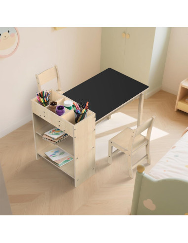 Conjunto de Mesa y Sillas para Niños doowroodni - Madera de Haya, 82.5x58.4 cm