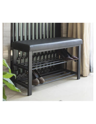 Estante para zapatos Finnhomy con asiento acolchado negro