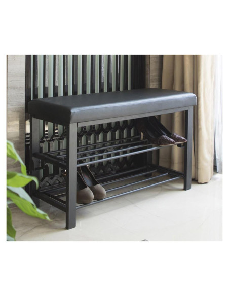 Estante para zapatos Finnhomy con asiento acolchado negro