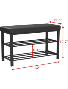 Estante para zapatos Finnhomy con asiento acolchado negro 2