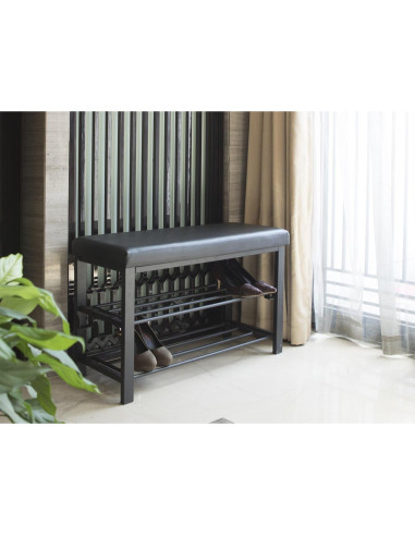 Estante para zapatos Finnhomy con asiento acolchado negro