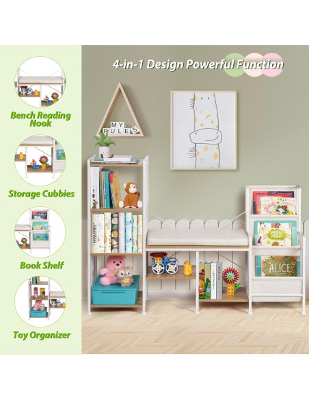 Estantería Infantil HYCFYJR con Rincón de Lectura y Almacenamiento
