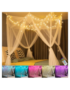 Dosel de Cama Blanco con Luces LED de 24 Colores OYCBUZO