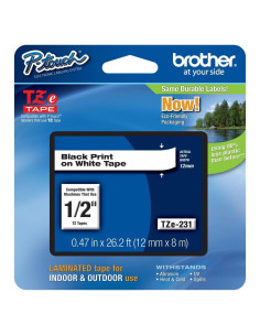 Cinta TZe P-Touch Brother 12mm Negra sobre Blanca con Guía