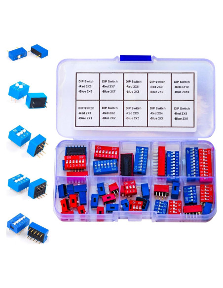 Interruptor DIP Tcenofoxy 2.54mm 40pcs Rojo y Azul para DIY Interruptor DIP Tcenofoxy 2.54mm 40pcs Rojo y Azul para DIY