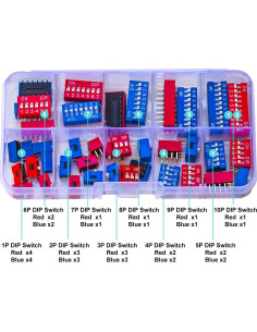 Interruptor DIP Tcenofoxy 2.54mm 40pcs Rojo y Azul para DIY 2